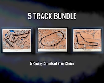 Custom Race Track Map Set of 5 | Any Circuit Worldwide | Wooden Racing Wall Art | Personalized Motorsport Gift for Him