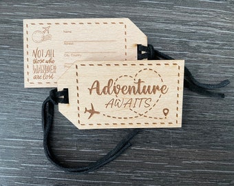 Adventure Awaits Luggage Tag Design: Wanderlust Travel Quote (SVG, DXF Digital Download)
