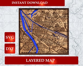 Mannheim Layered 3D Map: Laser Cut City Streets (SVG DXF)