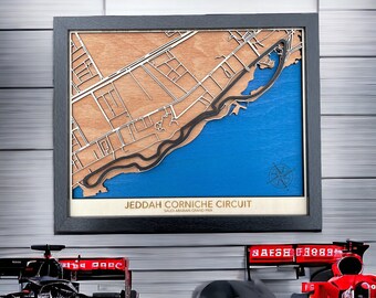Jeddah Circuit Wooden Map | Saudi Arabian Grand Prix F1 Racing Wall Art | Personalized Gift for Formula 1 Fan | Laser Cut Motorsport Decor