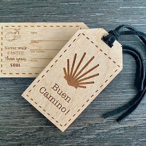 Etiquetas de bagagem gravadas a laser do Caminho de Santiago / Arquivo SVG e DXF dos viajantes 'Buen Camino' / Peregrinação do Caminho / Presente do Peregrino