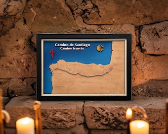 Camino Francés Wooden Map | Personalized Pilgrim Gift | Way of St James Wall Art | Custom Route Keepsake | Laser Cut Wood