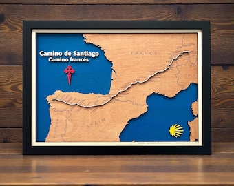Custom Wooden Camino de Santiago Map: Pilgrim Keepsake