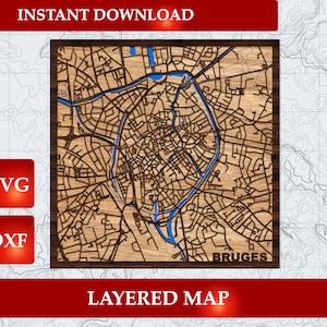 DXF SVG 3D Gelaagde Brugge kaart Instant Download Laserbestand Meerlaagse kaart