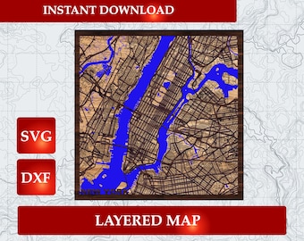 Layered 3D New York City Map: Laser Cut File (SVG DXF)