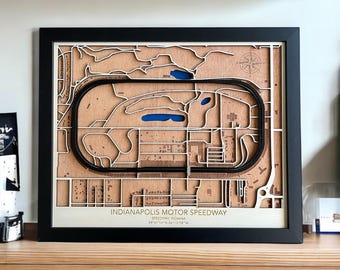 Indianapolis 500 Track Wandkunst | Nascar & IndyCar Geschenk für Rennsport-Fans | Personalisierte Landkarte aus Holz