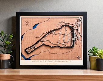 Road Atlanta Track Map Wall Art | Michelin Raceway Road Atlanta Wooden Circuit Map | Racing Gift for Car Enthusiast | Motorsport Decor
