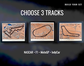Custom Race Track Map Set of 3 | NASCAR IndyCar Formula 1 MotoGP Tracks | Wooden Racing Wall Art | Motorsport Gift for Him