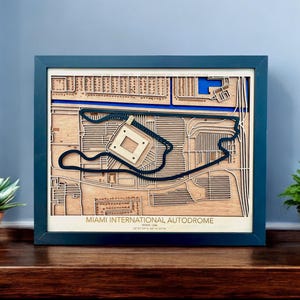 Houten kaart Miami F1 Circuit – 3D-lasergesneden Miami GP-baan kunst aan de muur, Formule 1 racedecor, motorsportcadeau voor mannen, man Cave Art
