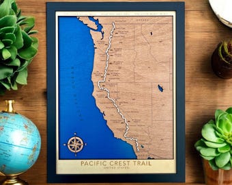 Custom Layered Wooden Trail Map: Personalized Hiking, Biking, Running Art