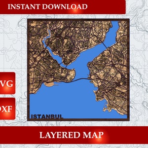 Istanbul kaart SVG DXF 3D gelaagde kaart van Istanbul lasergesneden bestand / CNC direct downloaden / digitaal bestand Istanbul