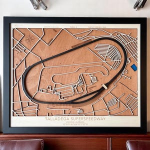 Houten routekaart Talladega Superspeedway – NASCAR Wall Art | Lasergesneden racecadeau voor hem | Decoratie racebaan Lincoln Alabama
