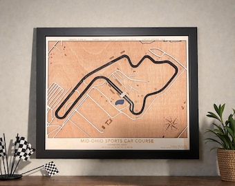 Mid-Ohio Sports Car Course Wooden Map | 3D Racing Track Wall Art | Motorsport Decor | Gift for Racing Fans