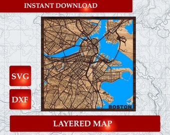 Layered 3D Boston Map: Laser Cut City Streets (SVG DXF Digital Download)