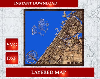 Dubai 3D Layered Map: Laser Cut SVG DXF File (Digital Download)