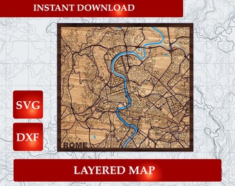 3D Rome Map: Layered City Streets Laser Cut File (SVG DXF)