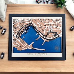 Circuit de Monaco 3D houten F1-kaart kunst aan de muur - Formule 1-cadeau voor mannen, Vaderdagcadeau, houten Formule 1-baandecor, Grand Prix van Monaco