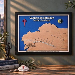 Camino de Santiago Wooden Map, Final 116 km Pilgrim Route, Pilgrimage Wall Art