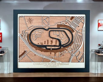 Charlotte Motor Speedway Wooden Map | NASCAR Racing Wall Art | Gift for NASCAR Fan | Personalized Man Cave Decor | Laser Cut Circuit Art