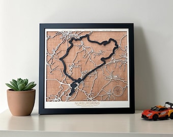 Nurburgring Wood Map | Green Hell Racing Circuit Wall Art | Nordschleife Gift for Him | 3D Wooden Track Decor
