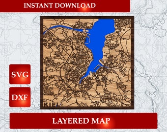 Kiel 3D Map: Multilayer Laser Cut File (SVG DXF Digital Download)
