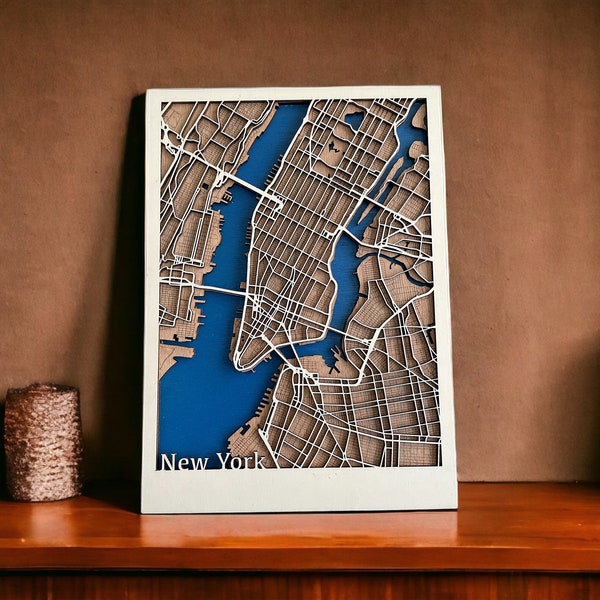 New York multilayer wooden map SVG and DXF file