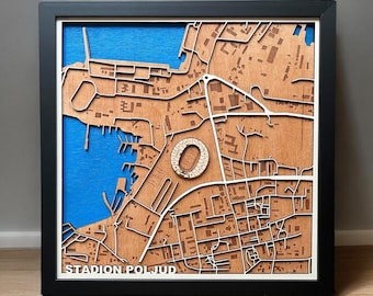 Custom 3D Wood Map: Poljud, Split - Hajduk Stadium Art