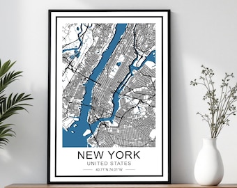 New York City 3D Map Art Print: Modern Home Decor (Digital Download)