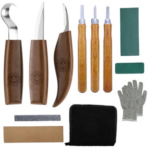 12 Piece Hand Wood Carving Chisel Set Professional Woodworking Tools Kit Whittling Kit with protection gloves