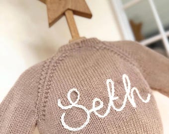 Personalised Knit Baby Cardigan or Jumper – Embroidered Name Cardigan