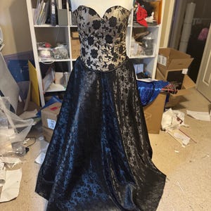 Gothic Corset and Skirt Set: Steel Boned Brocade, Slit Jacquard Skirt