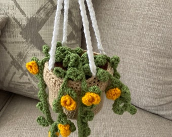 Crochet hanging plant with flowers PDF Pattern