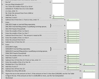 2025 Qualified Dividends and Capital Gain Tax Worksheet (excel 2016+), also includes Tax Computation Worksheet - Easy Calculator