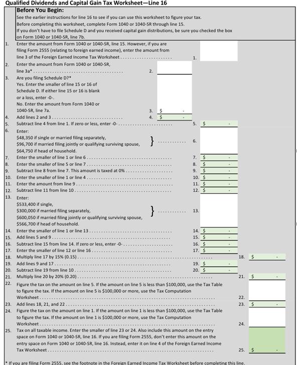 2025 Qualified Dividends and Capital Gain Tax Worksheet (excel 2016+), Also Includes Tax ...