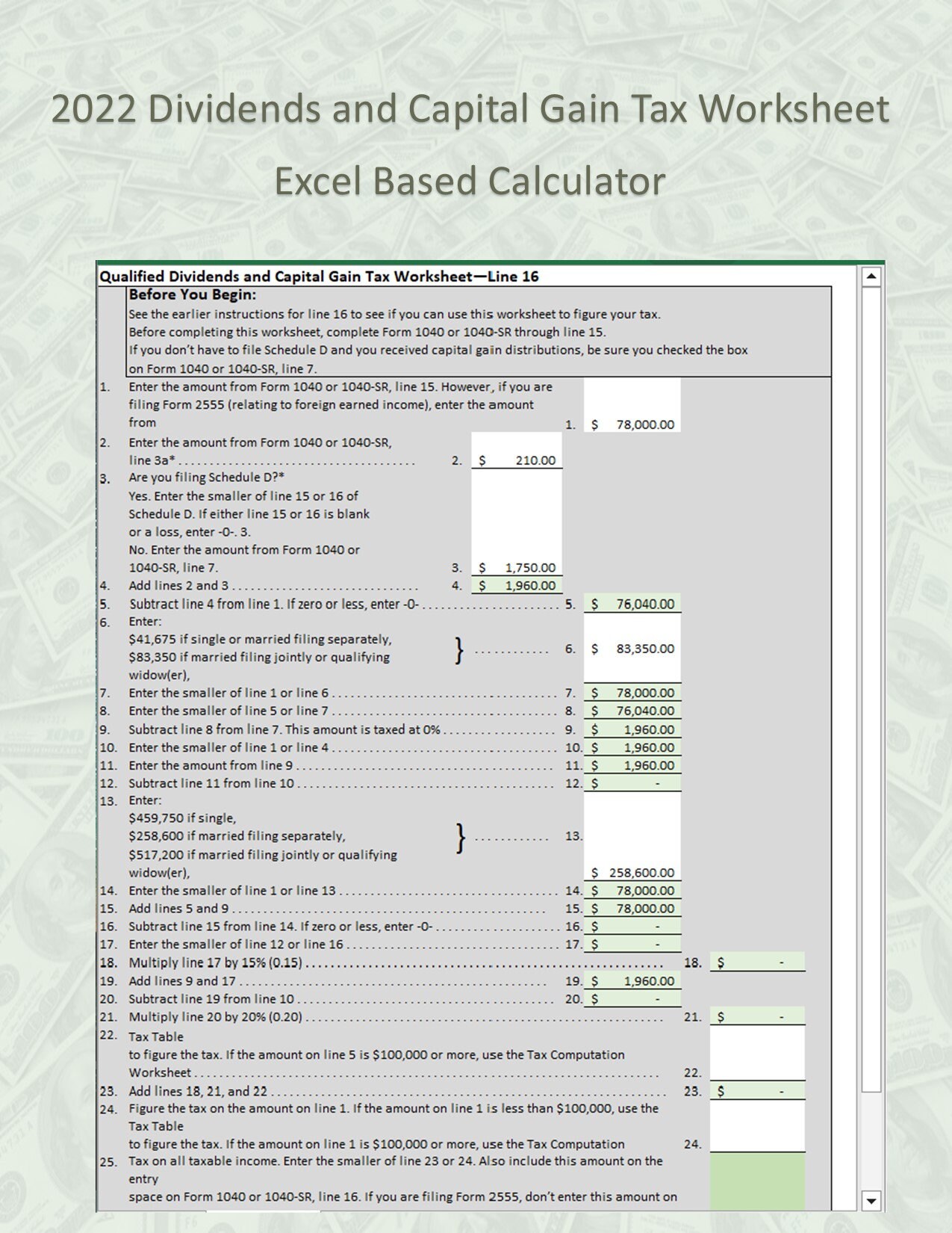 Easy Calculator for 2022 Qualified Dividends and Capital Gain - Etsy
