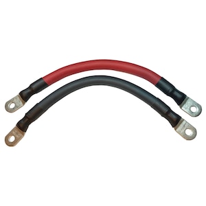 4/0 AWG Gauge Red + Black Pure Copper Battery Inverter Cables Solar, RV, Car, Boat - (12 in 3/8 in) Lugs both ends - 1 Set