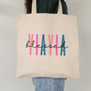 Blessed Yiayia Lightweight Canvas Tote/Gift bag, Yiayia aesthetic reusable grocery, Mothers Day Gift for Yiayia, New Yiayia Pregnancy Reveal