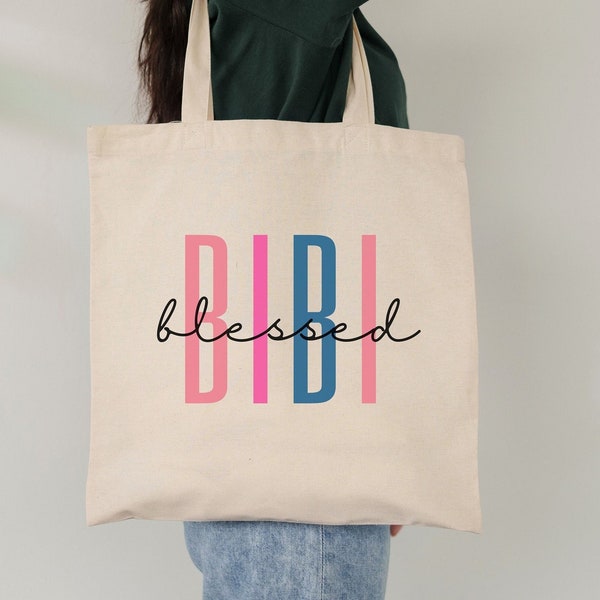 Blessed Bibi 12 ozCanvas Tote/Gift bag, Bibi aesthetic reusable grocery bag, Mothers Day Gift for Bibi, New Bibi Bag Pregnancy reveal