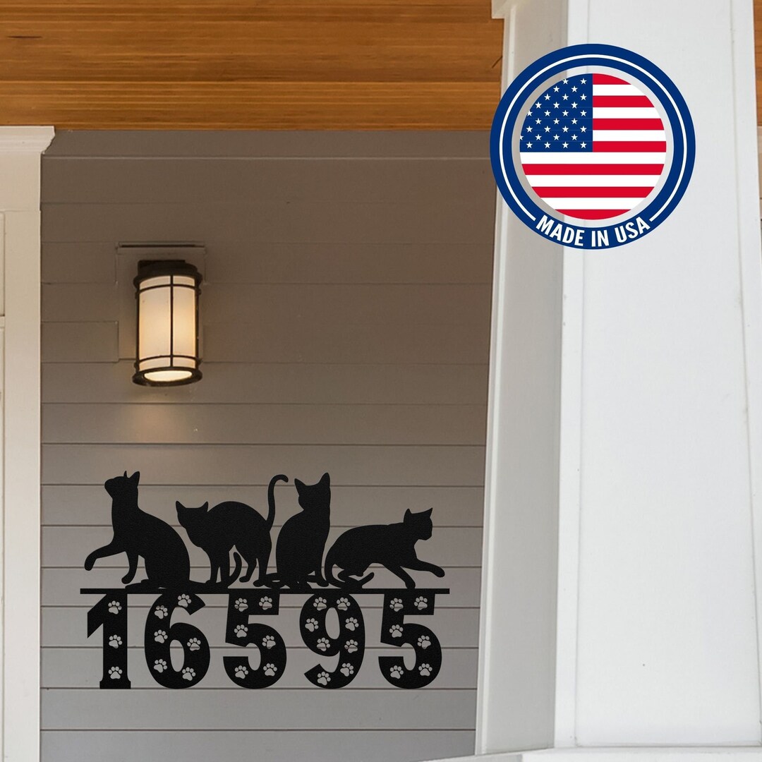 Cat Address Sign, Personalized House Number Plaque, Cat Lover Gift, Cat