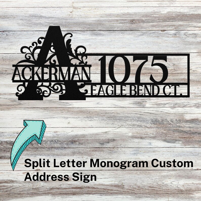 Custom Monogram Address Sign Split Letter Name & Street Number Metal ...