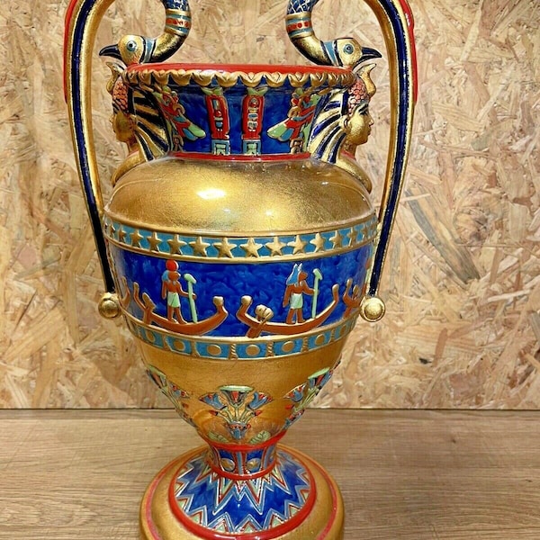 superbe grand vase amphore decor egyptien, doré, veronese 2003, deco ethnique