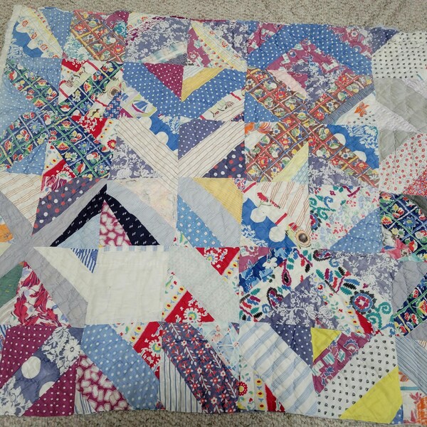 Patchwork Vintage Quilt Piece, Cutter Quilt Piece, Hand Stitched Tattered Quilt Piece