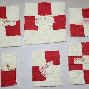 Vintage Quilt Scraps: Red and White Slow Stitch Kit with Lace