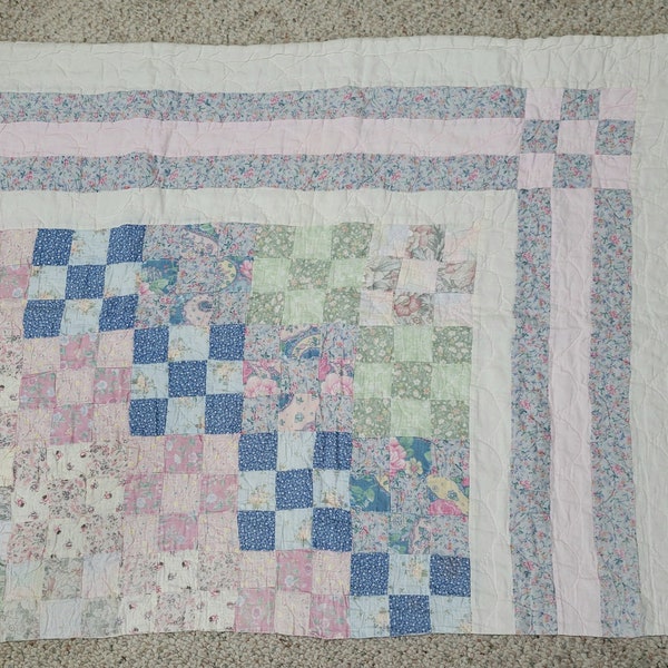 Patchwork Quilt Piece, Hand Quilted, Pastel Colors, Vintage Fabrics, For Fabric Crafts, Slow Stitching, Fabric Journals