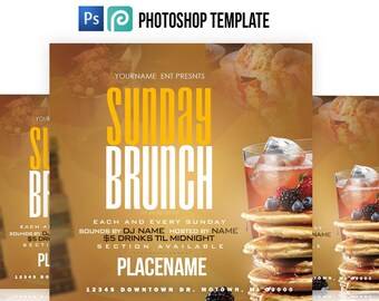 Sunday Brunch Flyer, PSD Brunch Editierbarer Flyer, DIY Brunch Photoshop Flyer Vorlage