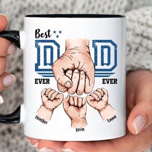 Personalized Dad Fist Bump Mug Wrap Dad&#39;s Team Mug With Kids Names, Dad And Kids Hands Mug, Fathers Day Gift From Kids, Dad Gift, Dad Mug