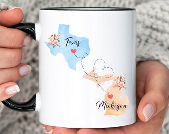 Texas Michigan Mug, Michigan Texas Mug, State to State, Two State Mugs, Personalized State Mug, Long Distance Mug, Friendship Mug