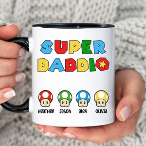Funny Super Dad Mug, Personalized Super Daddio Mug, Fathers Day Mug, Gift For Dad, SuperDaddio Mug, Dad Gift from Kid to Dad, Gamer Dad Gift