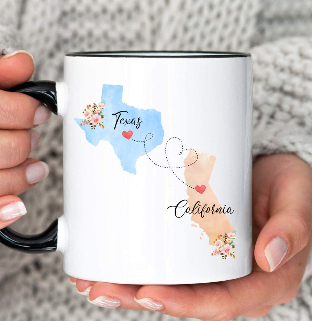 Texas California Mug, California Texas Mug, State to State, Two State Mugs, Personalized State