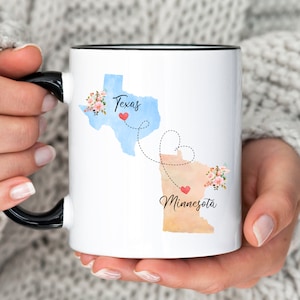 Texas Minnesota Mug, Minnesota Texas Mug, State to State, Two State Mugs, Personalized State Mug, Long Distance Mug, Friendship Mug